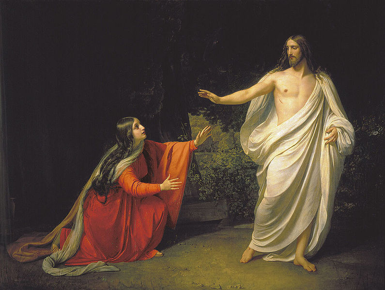 After the weeping Mary recognizes Jesus, in John's gospel, he tells her not to touch him - a scene depicted here by Alexander Ivanov.